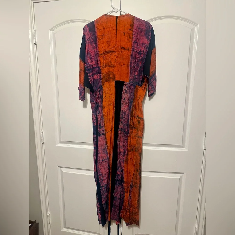 NEW Osei Duro Letsa Rayon Wrap Dress Carmine Red Black Pink Multi Color Size L - Picture 8 of 10